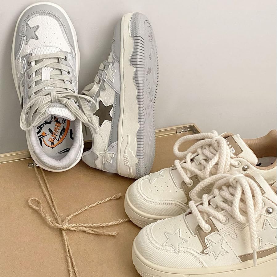 Star Shoes Walking Sneakers for Women - Chunky Platform Y2K Aesthetic Cute Stars Comfort Support US 4-8