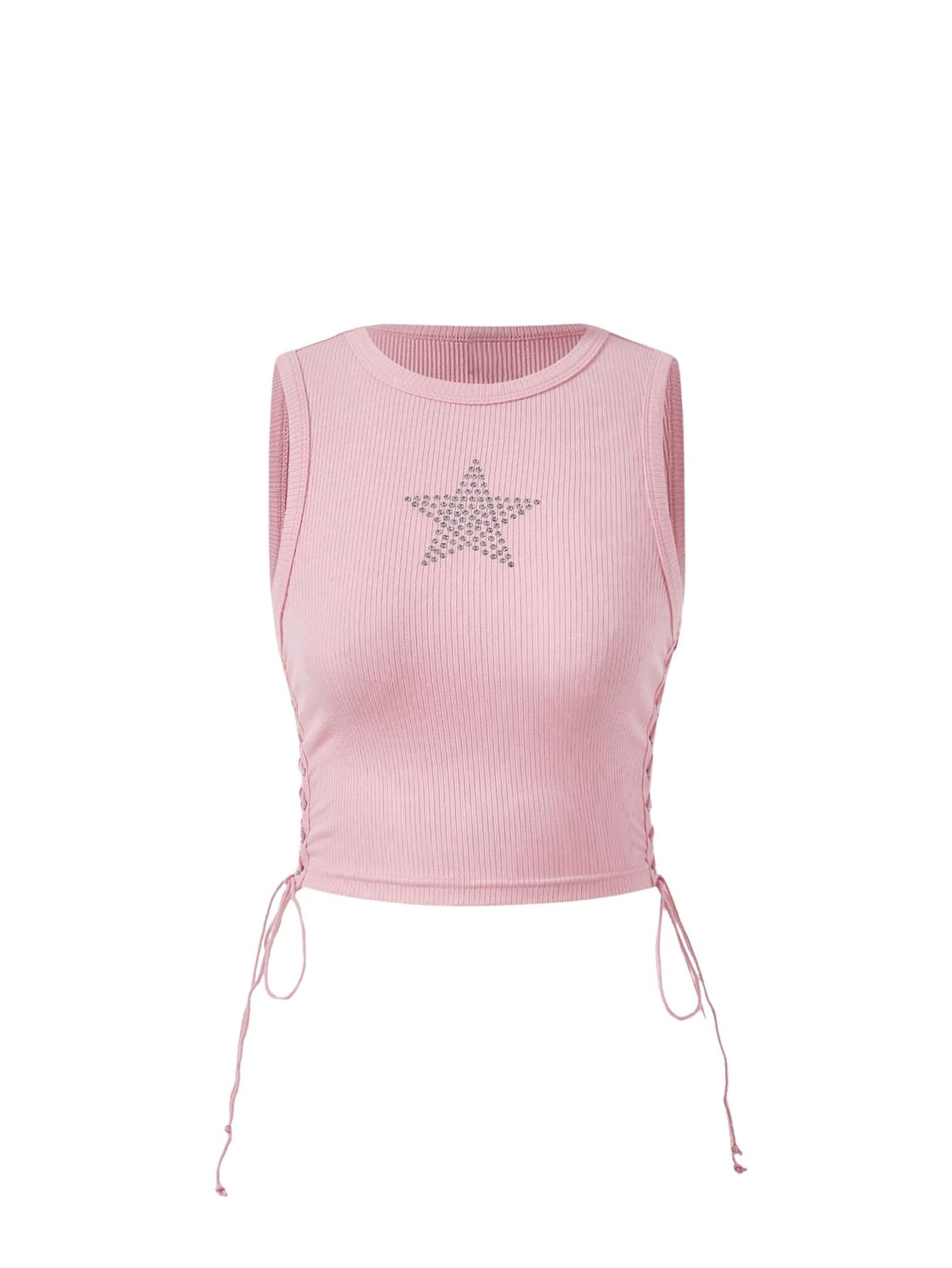 SOLY HUX Women's Tank Tops Y2K Sleeveless Ribbed Star Crop Tank Top Summer Going Out Tops