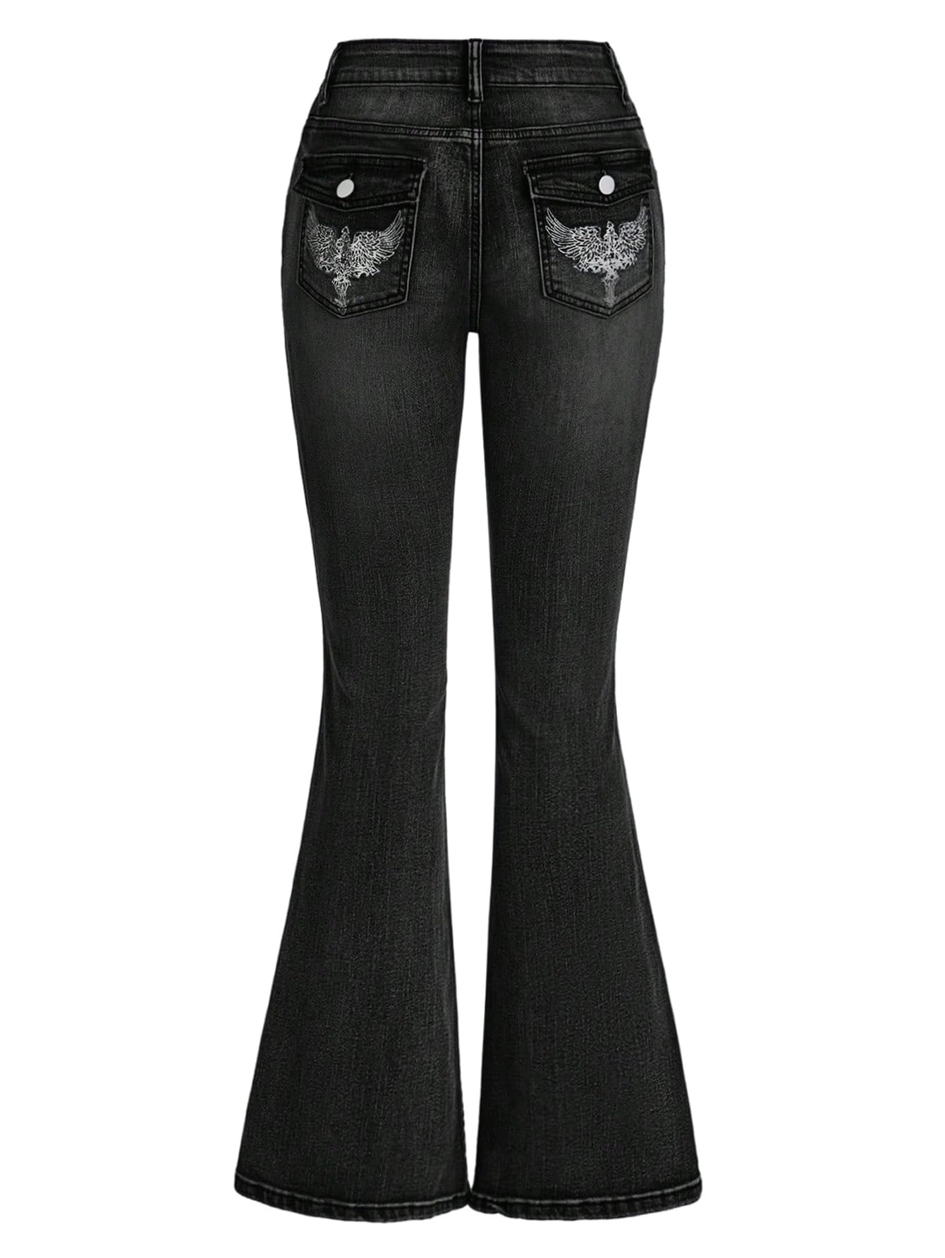 MakeMeChic Women's Flared Jeans Bell Bottom Jeans Embroidered Y2K High Waist Stretchy Denim Pants