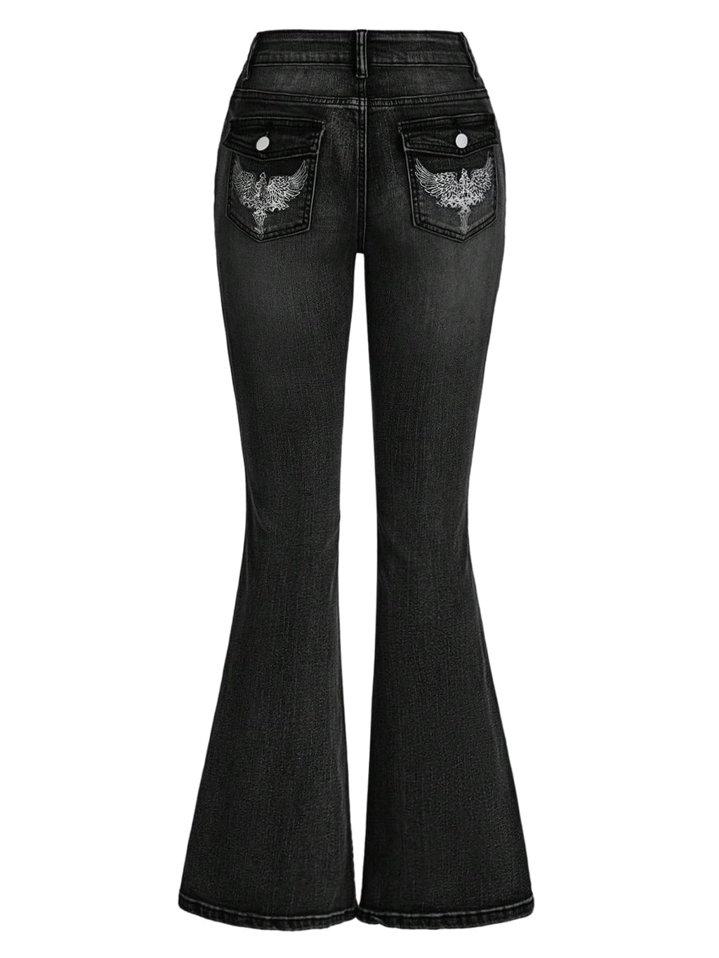 MakeMeChic Women's Flared Jeans Bell Bottom Jeans Embroidered Y2K High Waist Stretchy Denim Pants