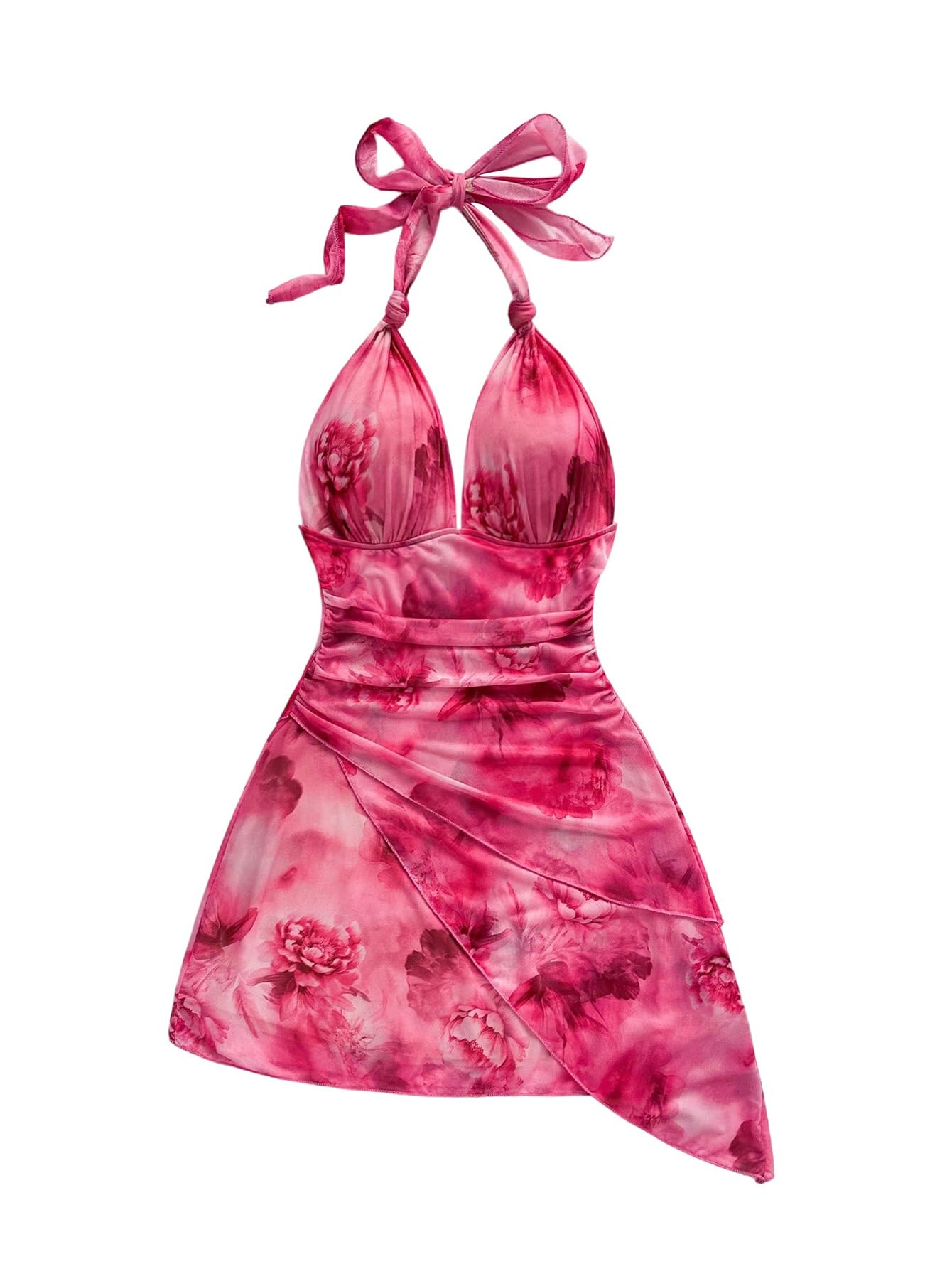 SOLY HUX Women's Y2K Summer Tie Dye Floral Print Halter Sexy Mini Dress Retro Backless Bodycon Birthday Dresses