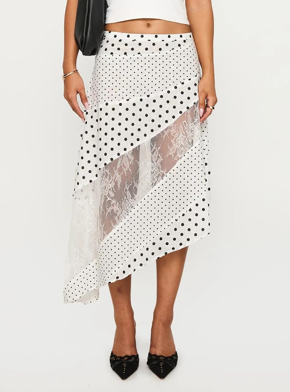 Women Y2K Maxi Skirt Coquette Hight Waist Lace Patchwork Irregular Hem Flowy Midi Skirt Summer Vacation Beachwear