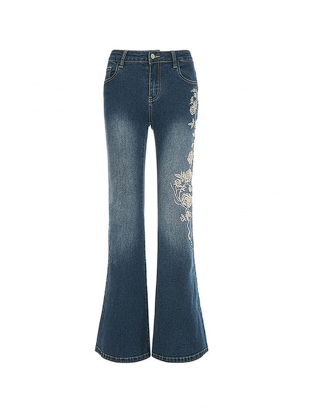 Women Bell Bottom Jeans Stretchy Flare Mid Rise Embroidery Vintage Denim Pants 90s Outfits Y2k Clothes