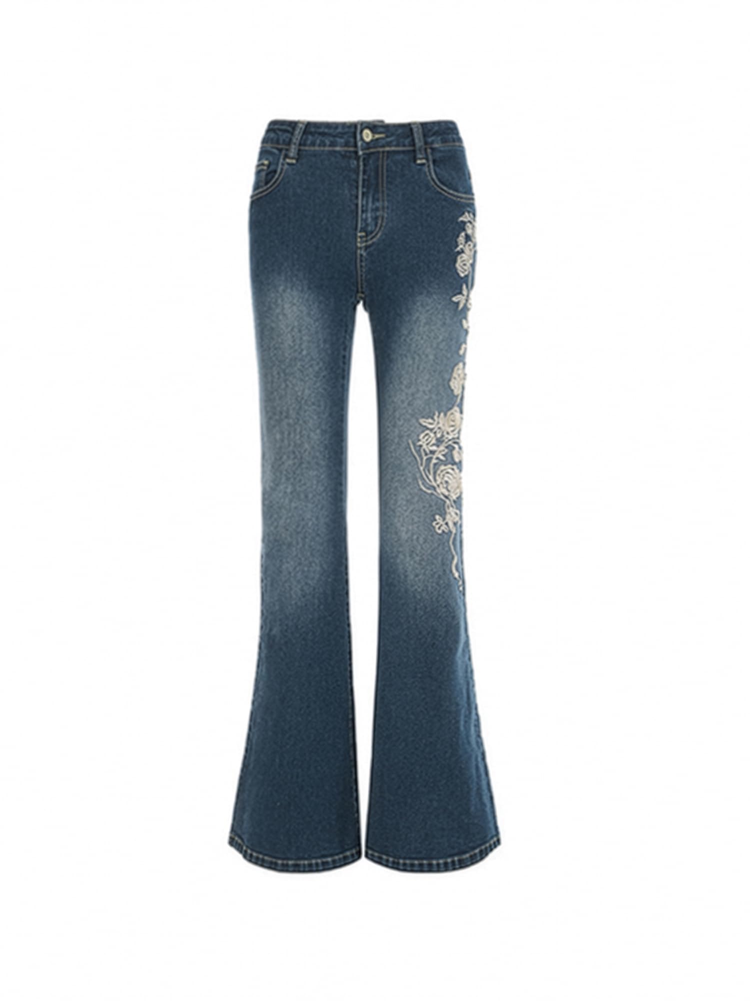 Women Bell Bottom Jeans Stretchy Flare Mid Rise Embroidery Vintage Denim Pants 90s Outfits Y2k Clothes