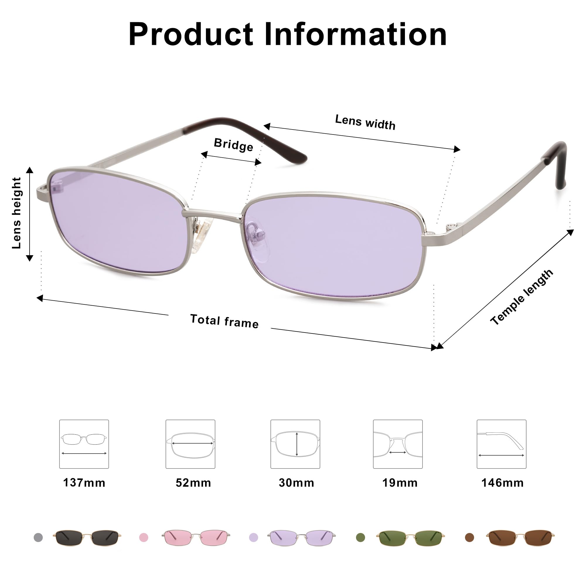 SOJOS Small Trendy Rectangle Sunglasses Womens Mens, Retro 80s 90s Y2k Chic Narrow Thin Skinny Sunnies SJ1187