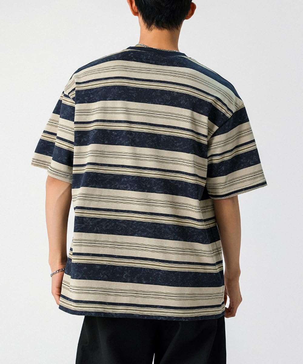 Men's Y2K Striped Baggy T-Shirt Alt Emo Summer Crewneck Short Sleeve Streetwear Top Harajuku Grunge Aesthetic Tees