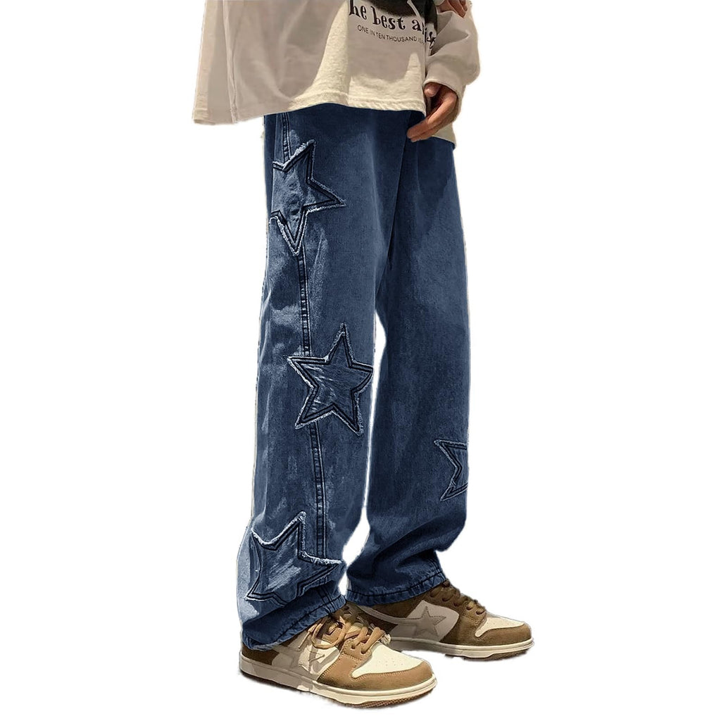 Mens Y2k Star Jeans High Waisted Hip Hop Streetwear Jeans Loose Baggy Embroidery Aesthetic Harajuku Denim Pants