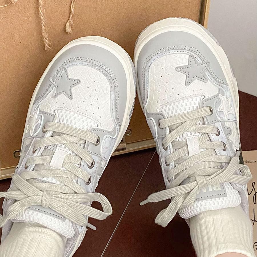 Star Shoes Walking Sneakers for Women - Chunky Platform Y2K Aesthetic Cute Stars Comfort Support US 4-8
