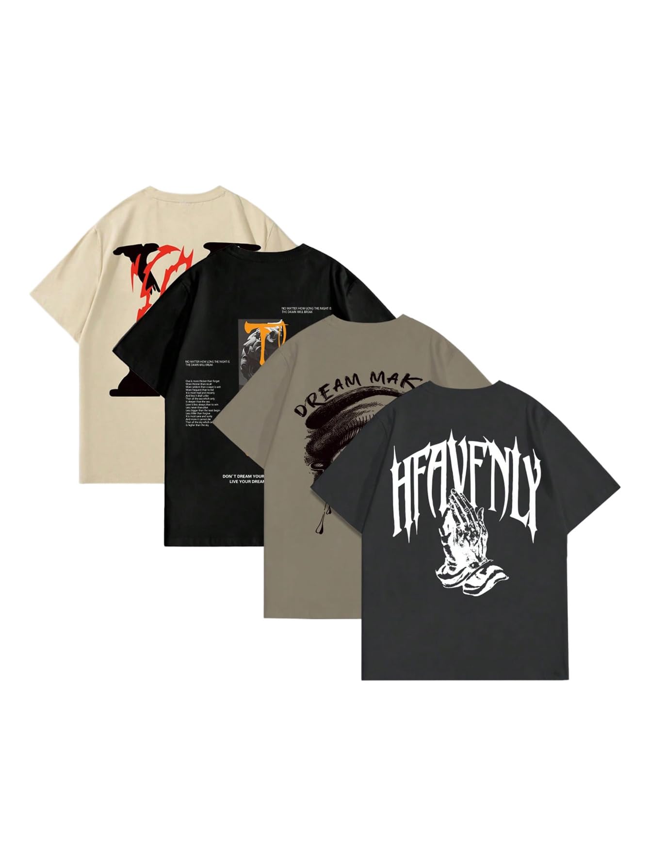 Men's 4 Piece Y2K Graphic Tees Short Sleeve Casual Crew Neck Summer Cool T-Shirts Top