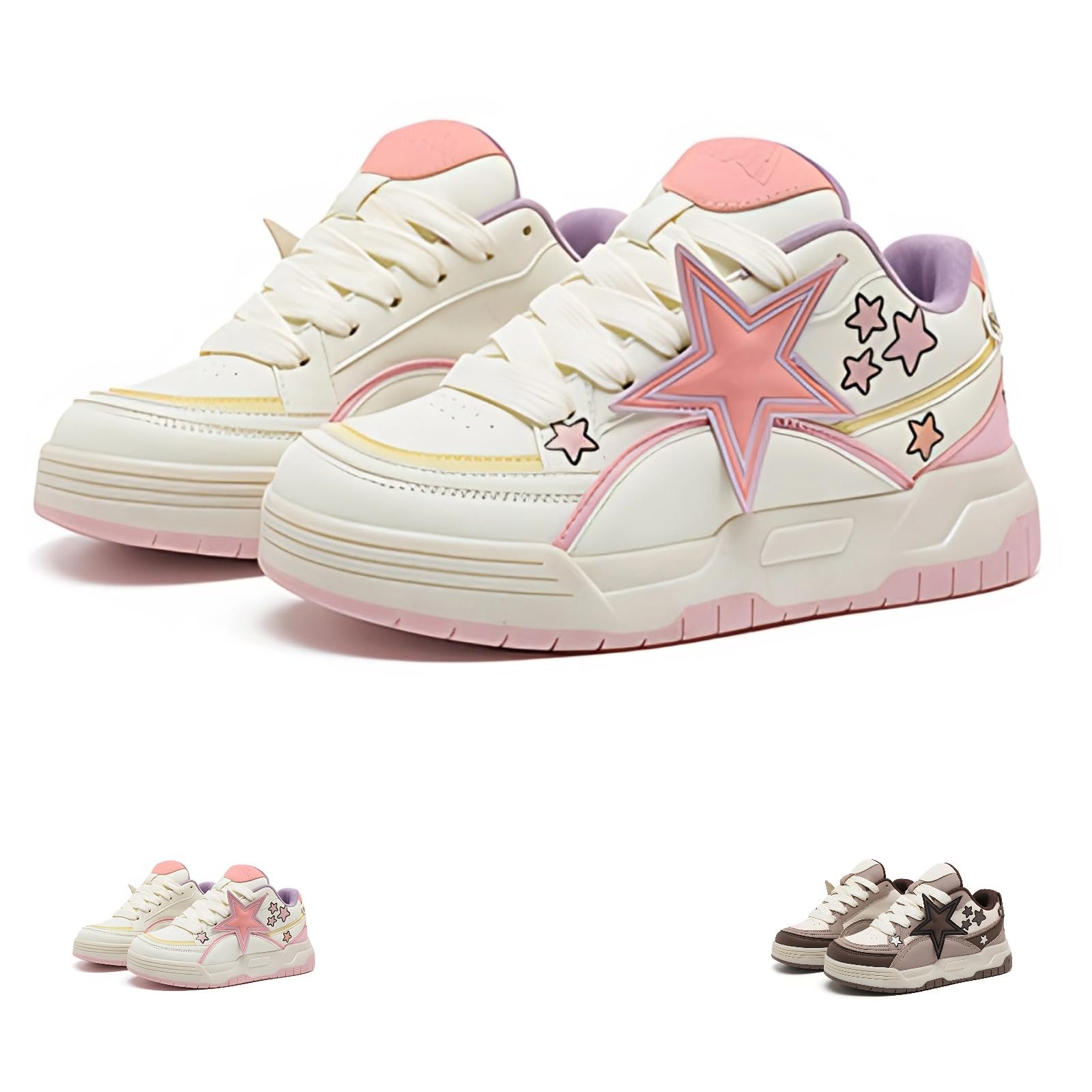 Star Shoes Walking Sneakers for Women Round Toe Y2K Aesthetic Cute Star Detail Comfort Grip US 5.5-8