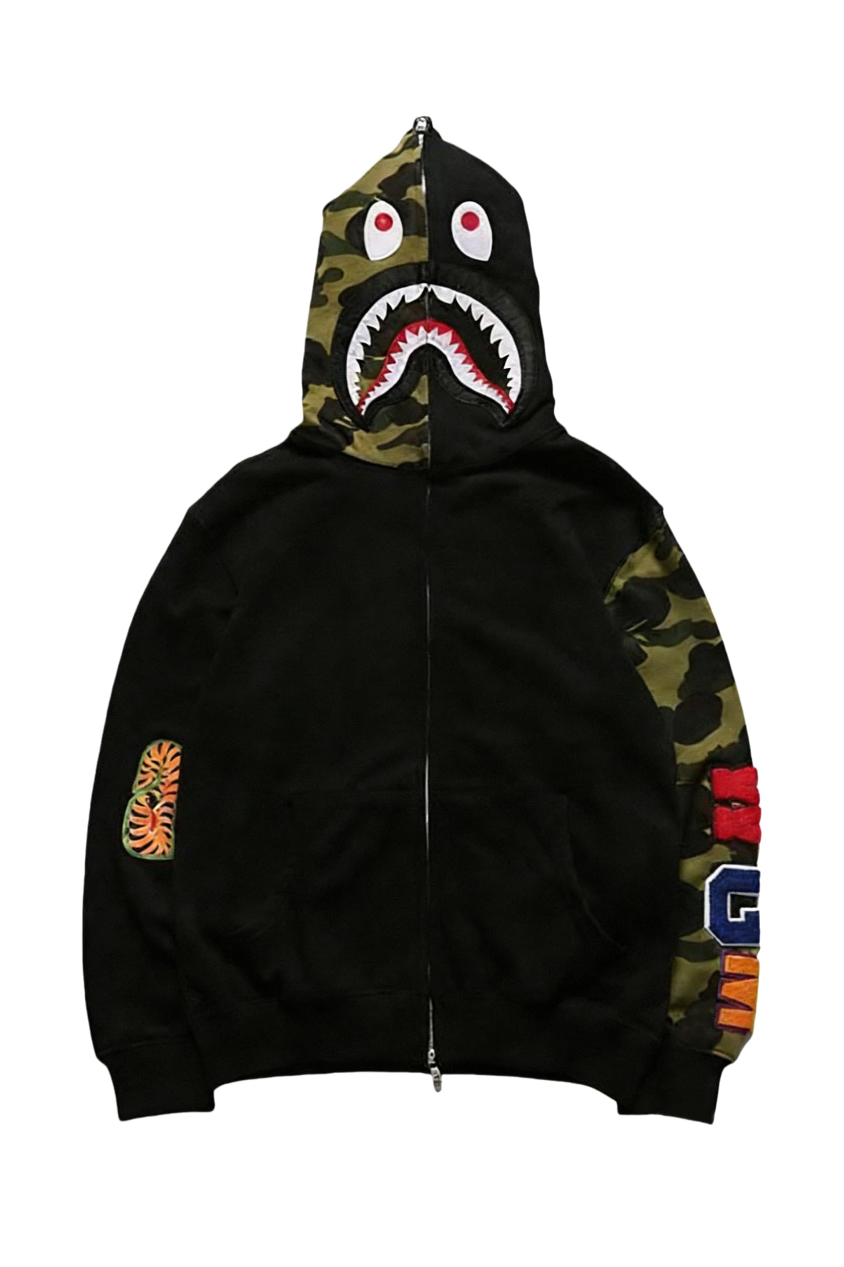 Unisex Camouflage Hoodie with Shark Embroidery, Full Zip, Lightweight Couple sweatshirts heavyweight hoodie
