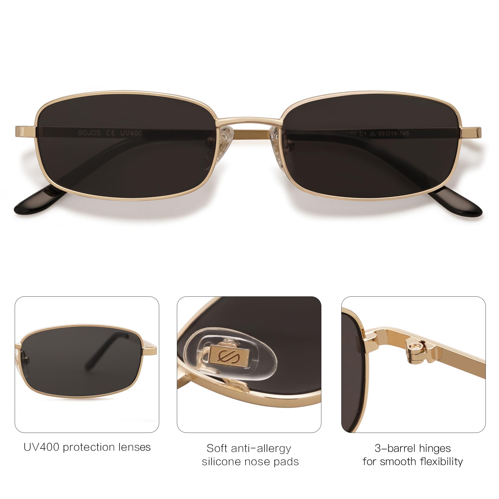 SOJOS Small Trendy Rectangle Sunglasses Womens Mens, Retro 80s 90s Y2k Chic Narrow Thin Skinny Sunnies SJ1187