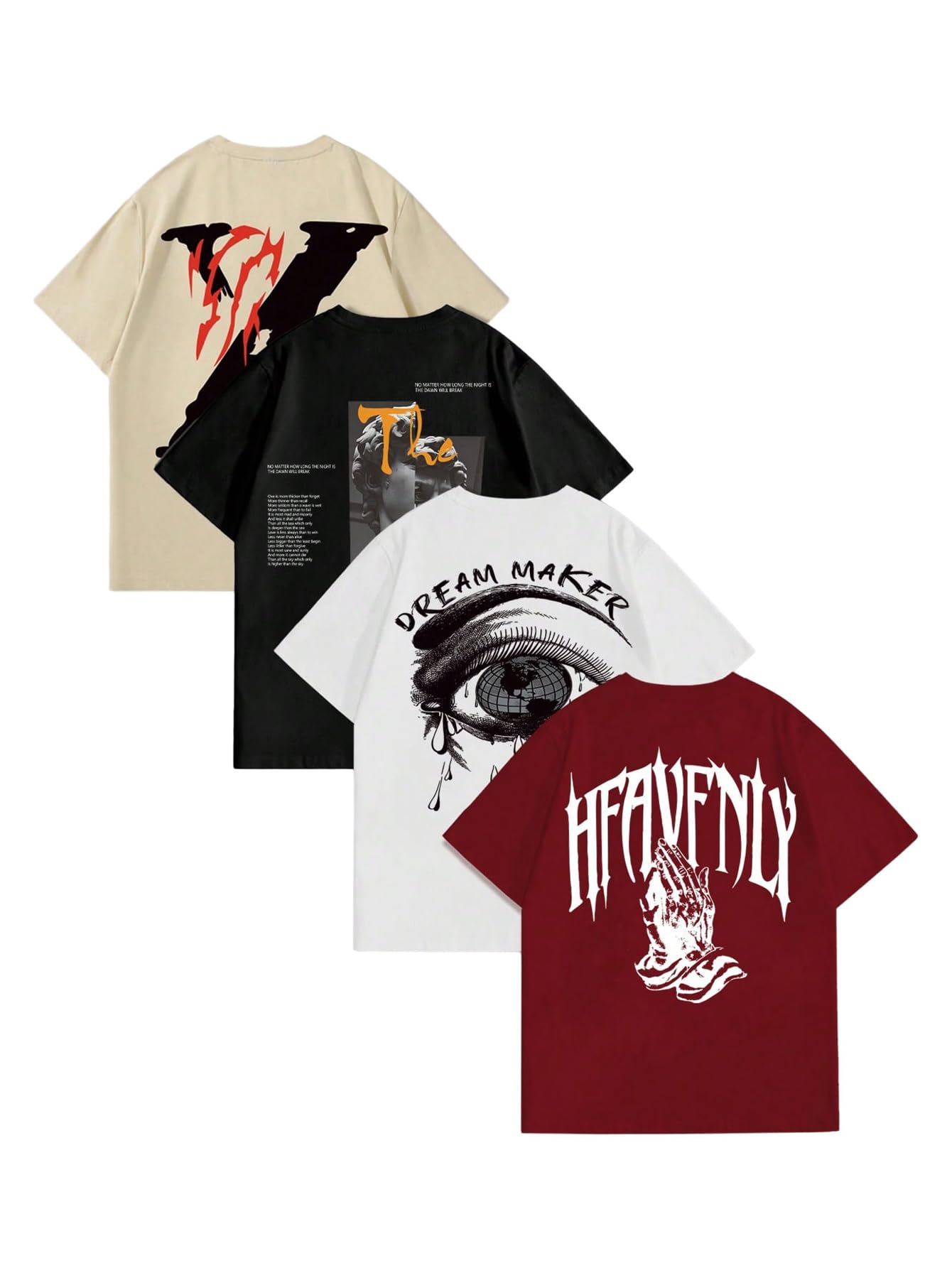 Men's 4 Piece Y2K Graphic Tees Short Sleeve Casual Crew Neck Summer Cool T-Shirts Top