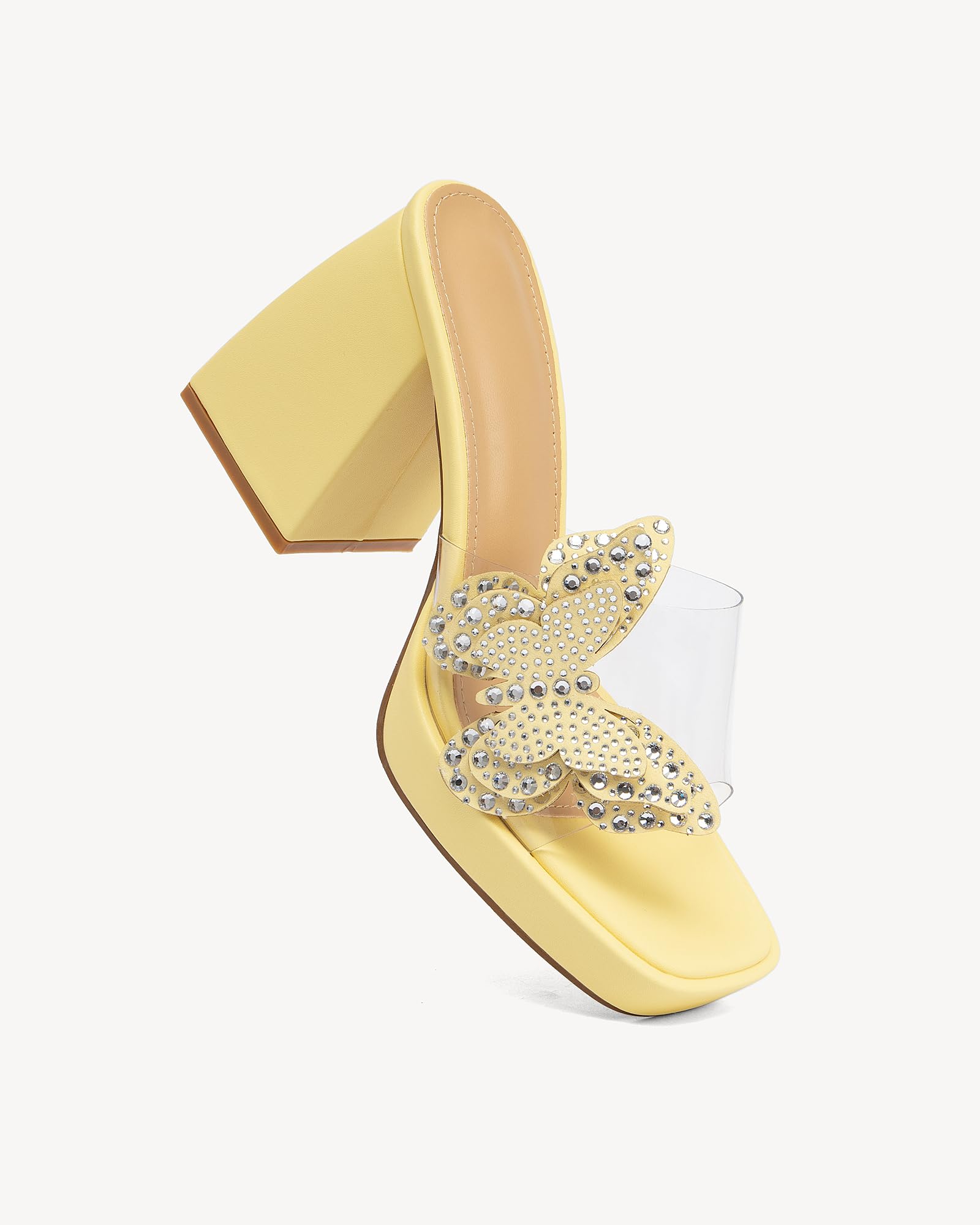 NEWBELLA Butterfly Rhinestone Platform Heels - Transparent Chunky High Heels Sandals for Women, Perfect for Prom and Dressy Occasions-Y2K Fairy Style