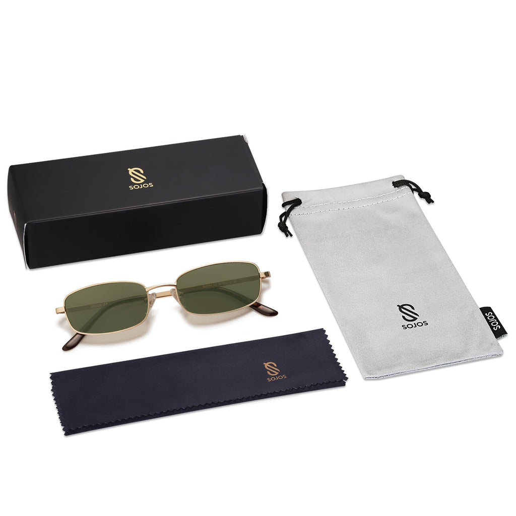 SOJOS Small Trendy Rectangle Sunglasses Womens Mens, Retro 80s 90s Y2k Chic Narrow Thin Skinny Sunnies SJ1187