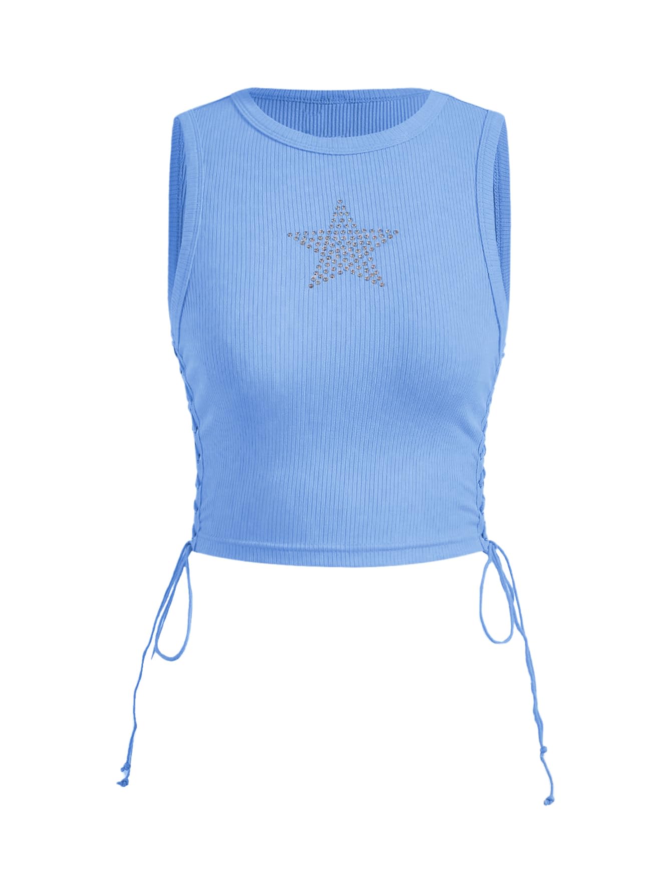 SOLY HUX Women's Tank Tops Y2K Sleeveless Ribbed Star Crop Tank Top Summer Going Out Tops