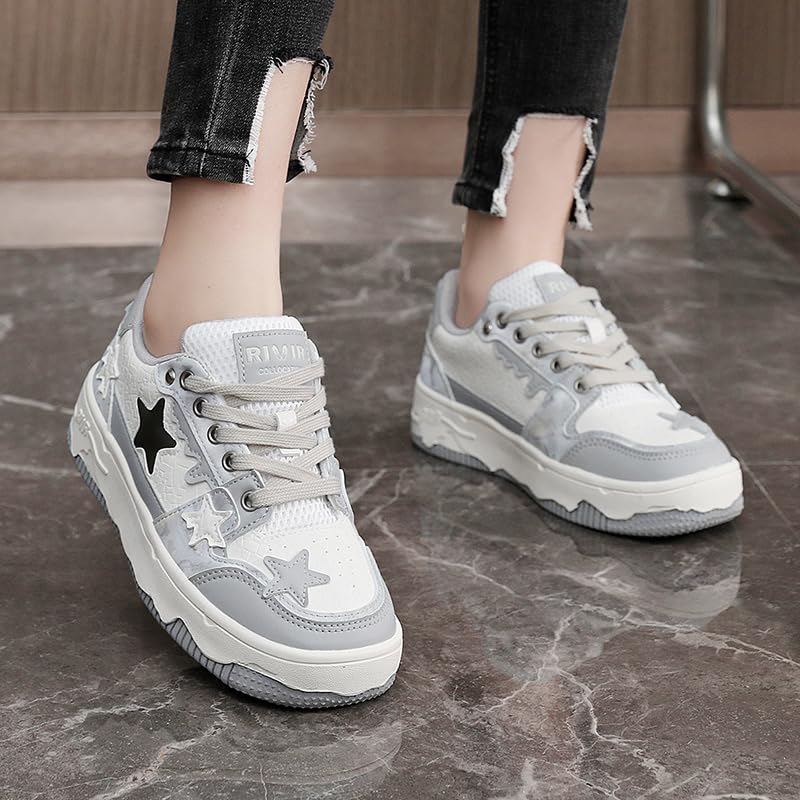 Star Shoes Walking Sneakers for Women - Chunky Platform Y2K Aesthetic Cute Stars Comfort Support US 4-8