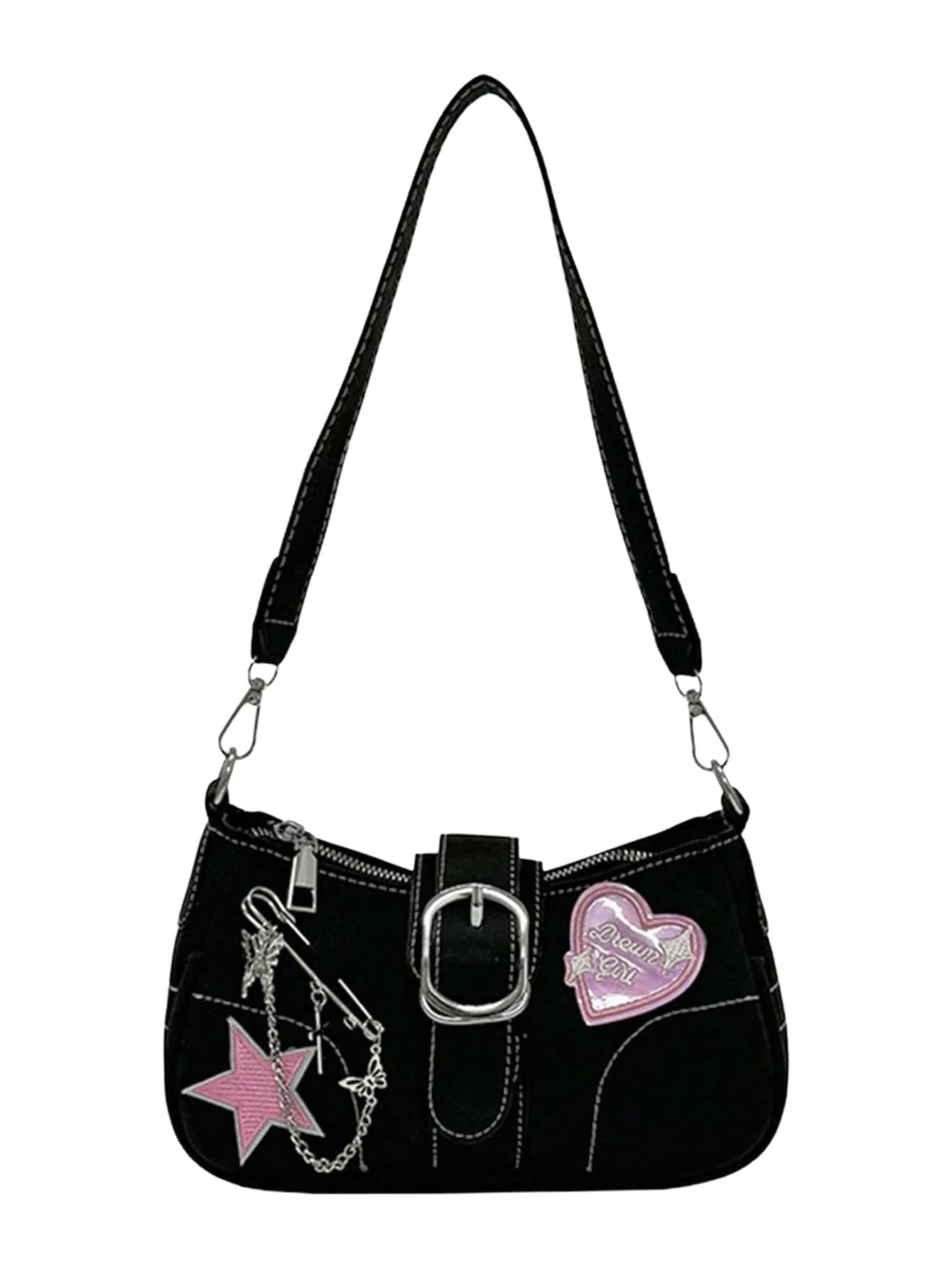 Verdusa Women's Y2k Star Embroidery Shoulder Bag Mini Chain Hobo Handbag Purses