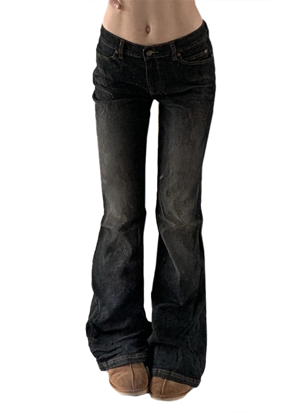 Women Bell Bottom Jeans Stretchy Flare Mid Rise Embroidery Vintage Denim Pants 90s Outfits Y2k Clothes