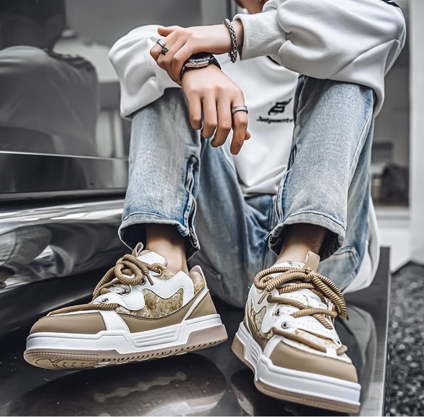 Men's Retro Color Block Fashion Sneakers Walking Casual Shoes Chunky Platform Sneakers