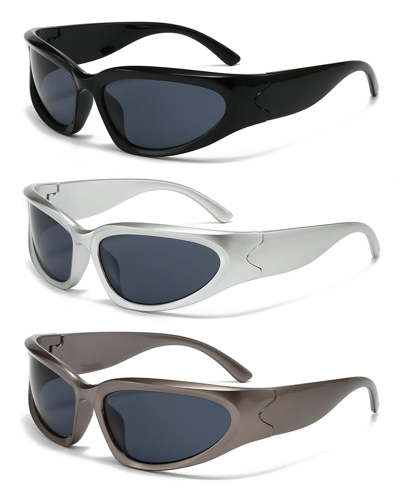 SOAR&EAGLE Y2K 3Pack Polarized sunglasses Wrap Around Men's Women's sunglasses Fashion Sport Shades Sun Glasses