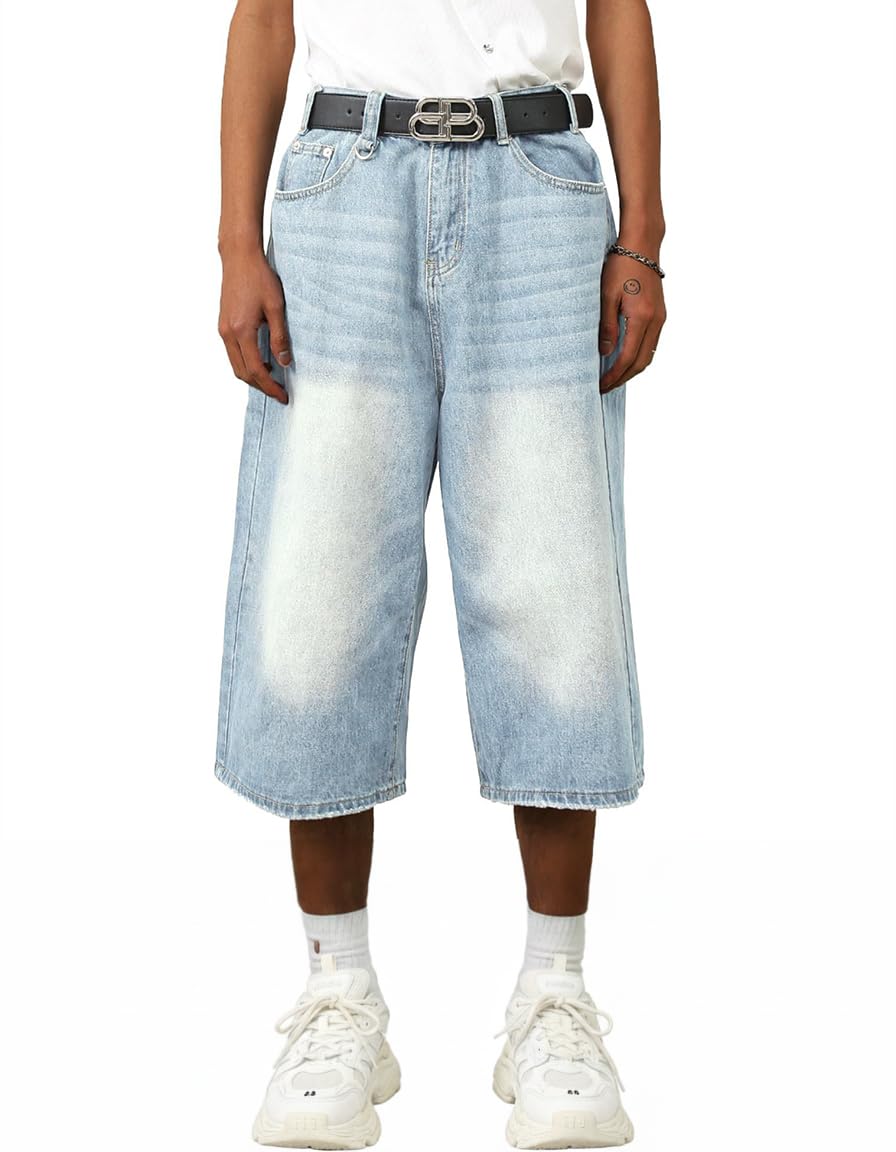 EMMIOL Baggy Jean Shorts Men, Y2k Jorts Cargo Ripped Elastic Waist, Mens Denim Shorts Comfy Casual Streetwear Summer