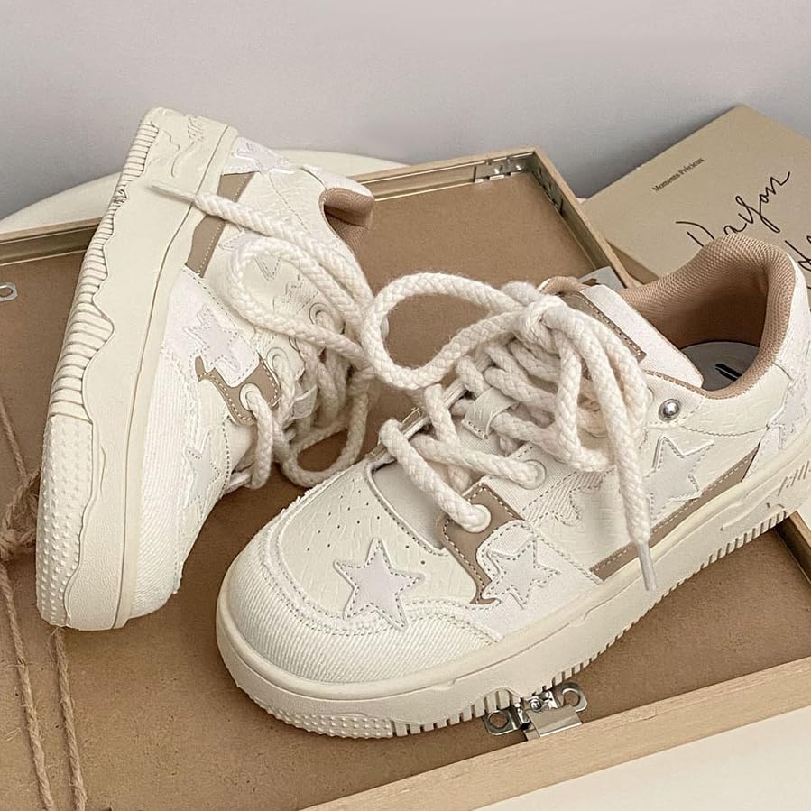 Star Shoes Walking Sneakers for Women - Chunky Platform Y2K Aesthetic Cute Stars Comfort Support US 4-8