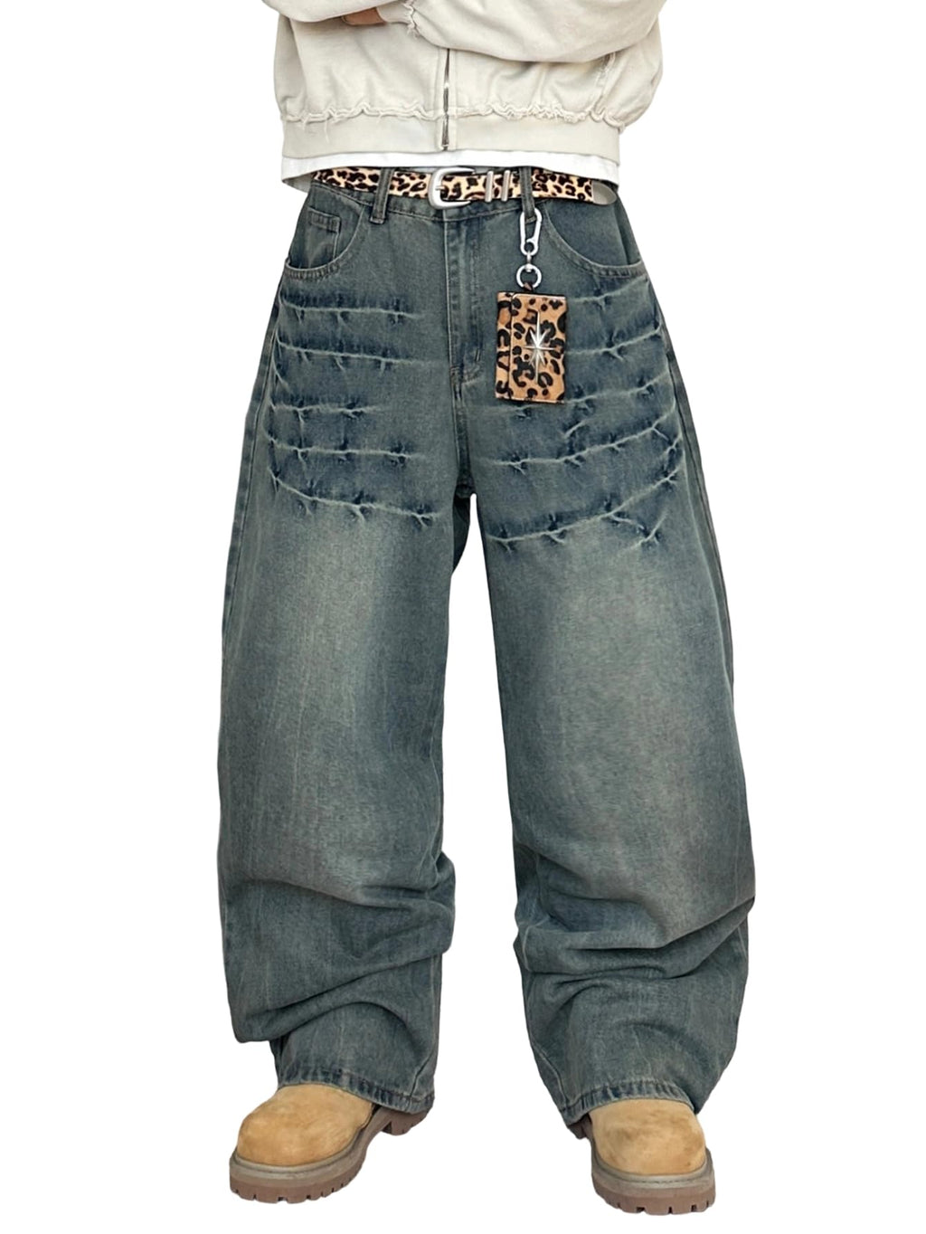 Mens Streetwear Hip Hop Baggy Jeans Wide Leg Skater Denim Pants Loose Long Trousers