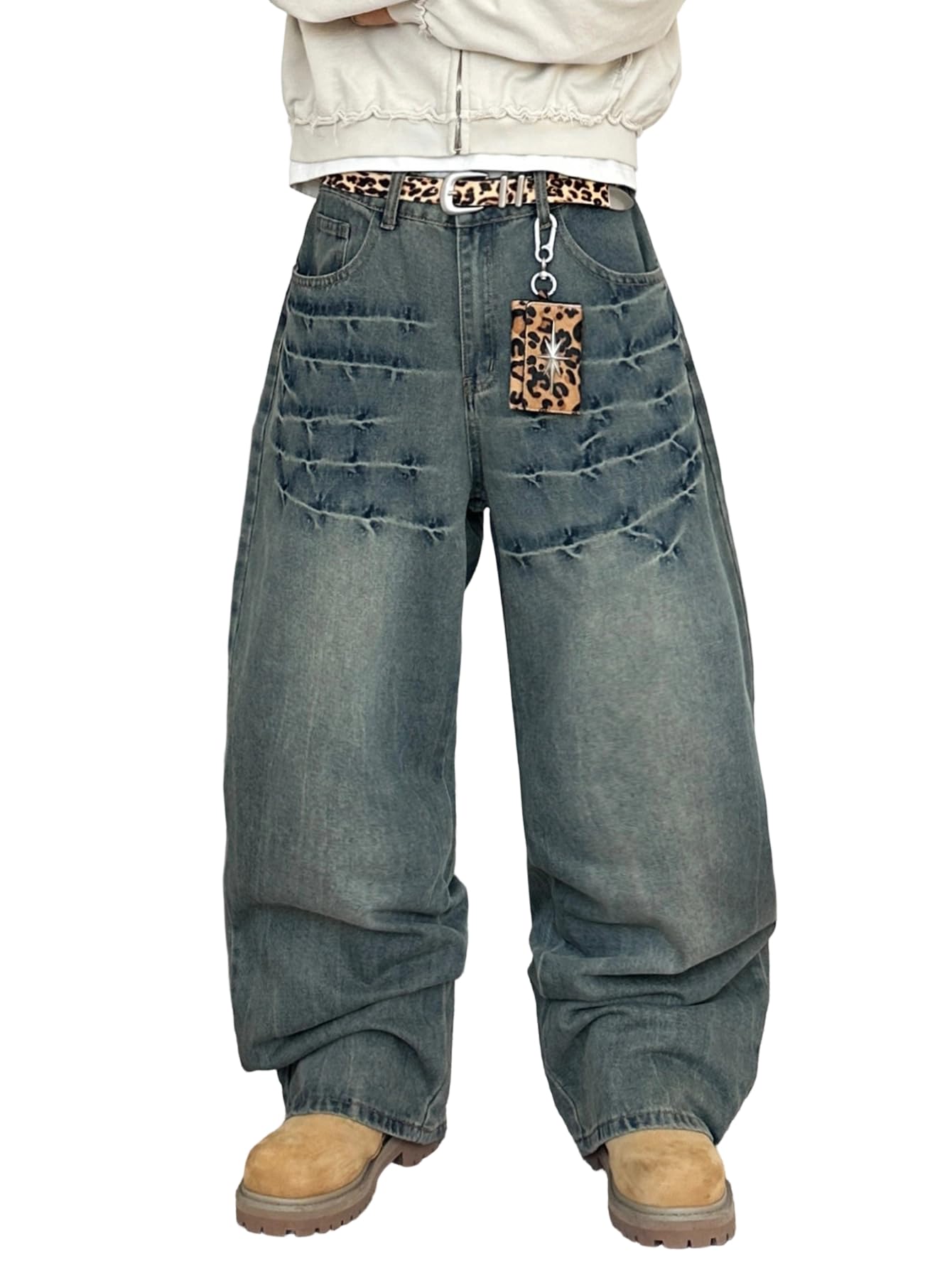 Mens Streetwear Hip Hop Baggy Jeans Wide Leg Skater Denim Pants Loose Long Trousers