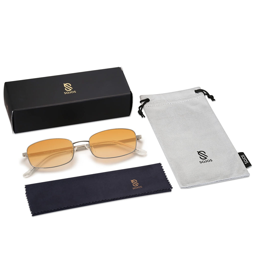 SOJOS Small Trendy Rectangle Sunglasses Womens Mens, Retro 80s 90s Y2k Chic Narrow Thin Skinny Sunnies SJ1187