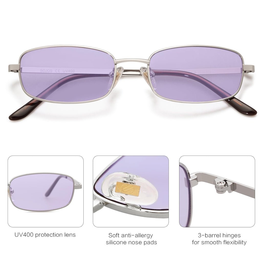 SOJOS Small Trendy Rectangle Sunglasses Womens Mens, Retro 80s 90s Y2k Chic Narrow Thin Skinny Sunnies SJ1187