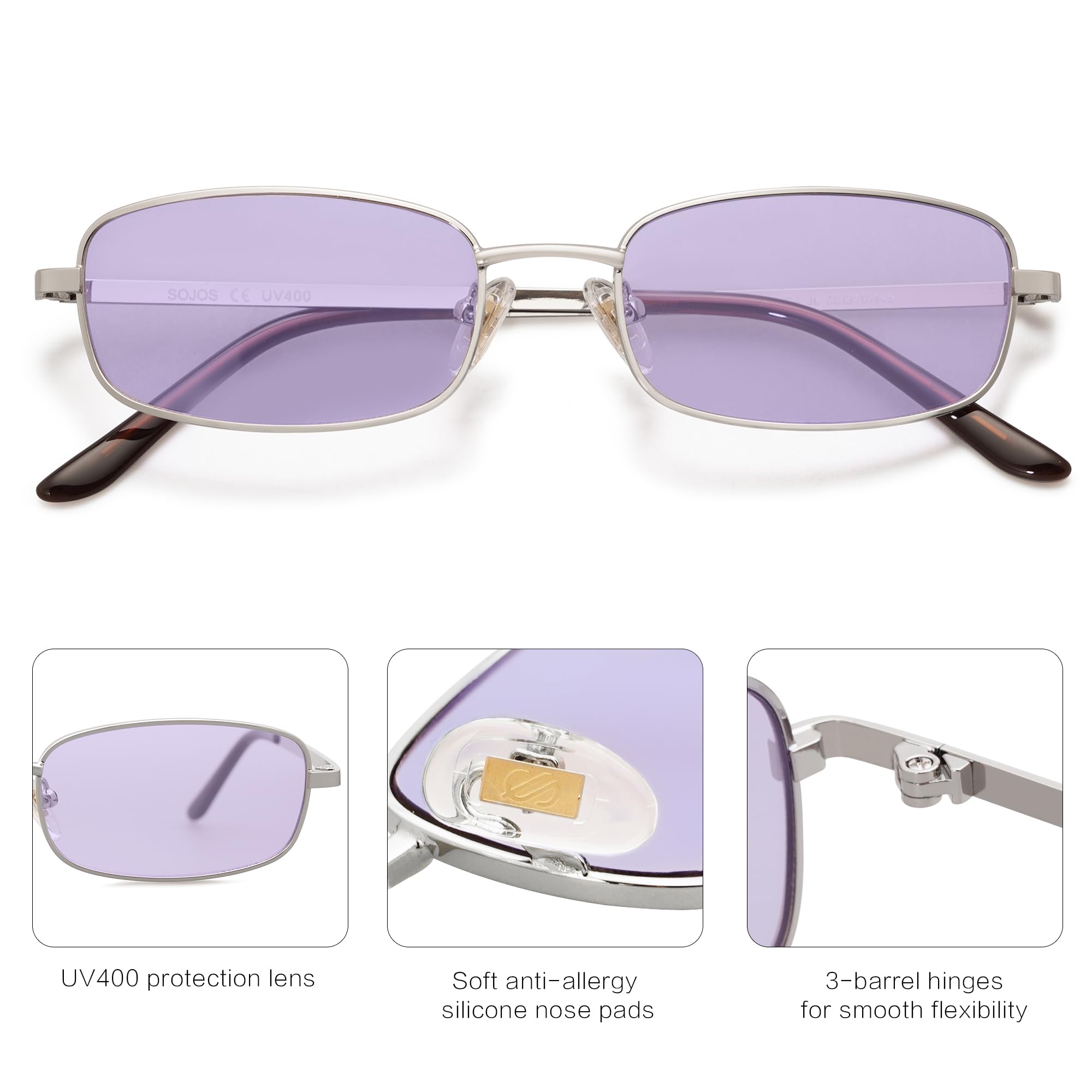 SOJOS Small Trendy Rectangle Sunglasses Womens Mens, Retro 80s 90s Y2k Chic Narrow Thin Skinny Sunnies SJ1187