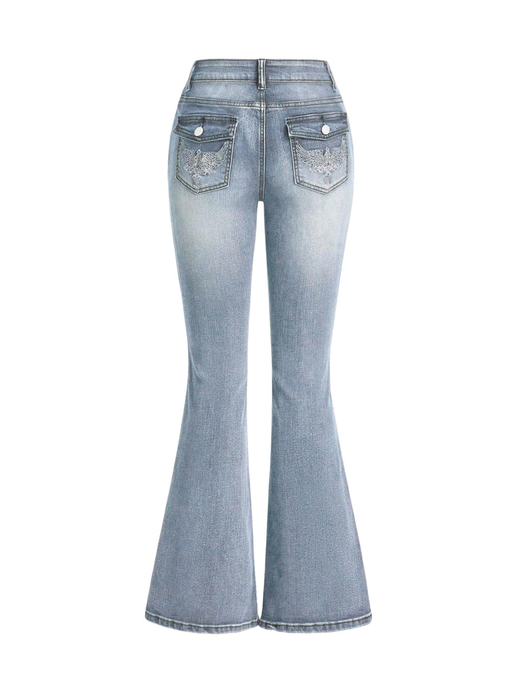 MakeMeChic Women's Flared Jeans Bell Bottom Jeans Embroidered Y2K High Waist Stretchy Denim Pants
