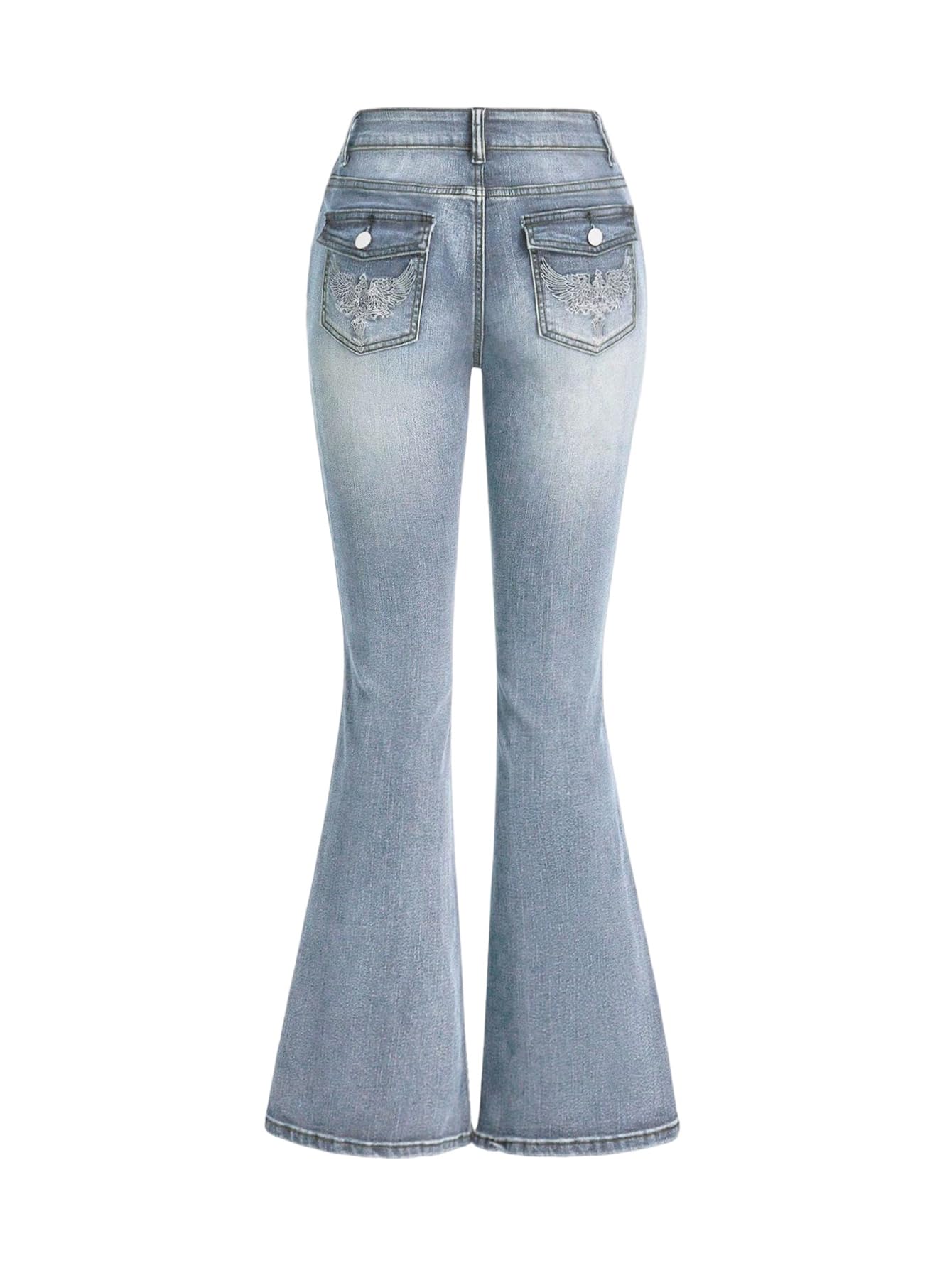 MakeMeChic Women's Flared Jeans Bell Bottom Jeans Embroidered Y2K High Waist Stretchy Denim Pants