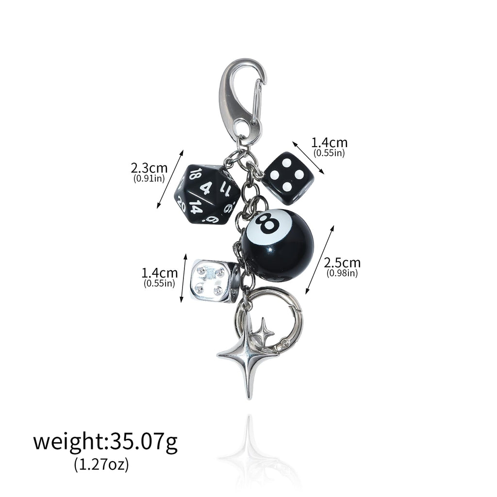 8 Ball Dice Charm Keychain - Cute Bag Purse Handbag Accessories - Y2K Aesthetic Key Chain for Women Men