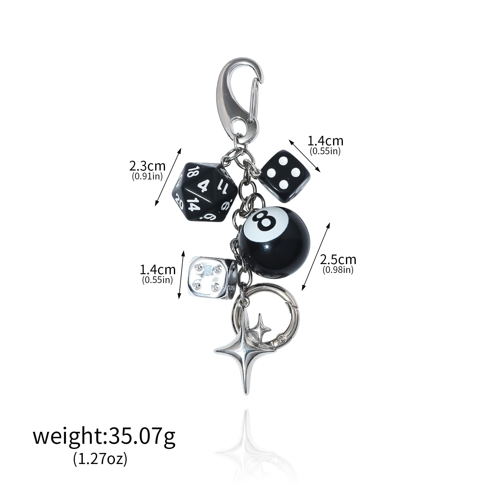 8 Ball Dice Charm Keychain - Cute Bag Purse Handbag Accessories - Y2K Aesthetic Key Chain for Women Men