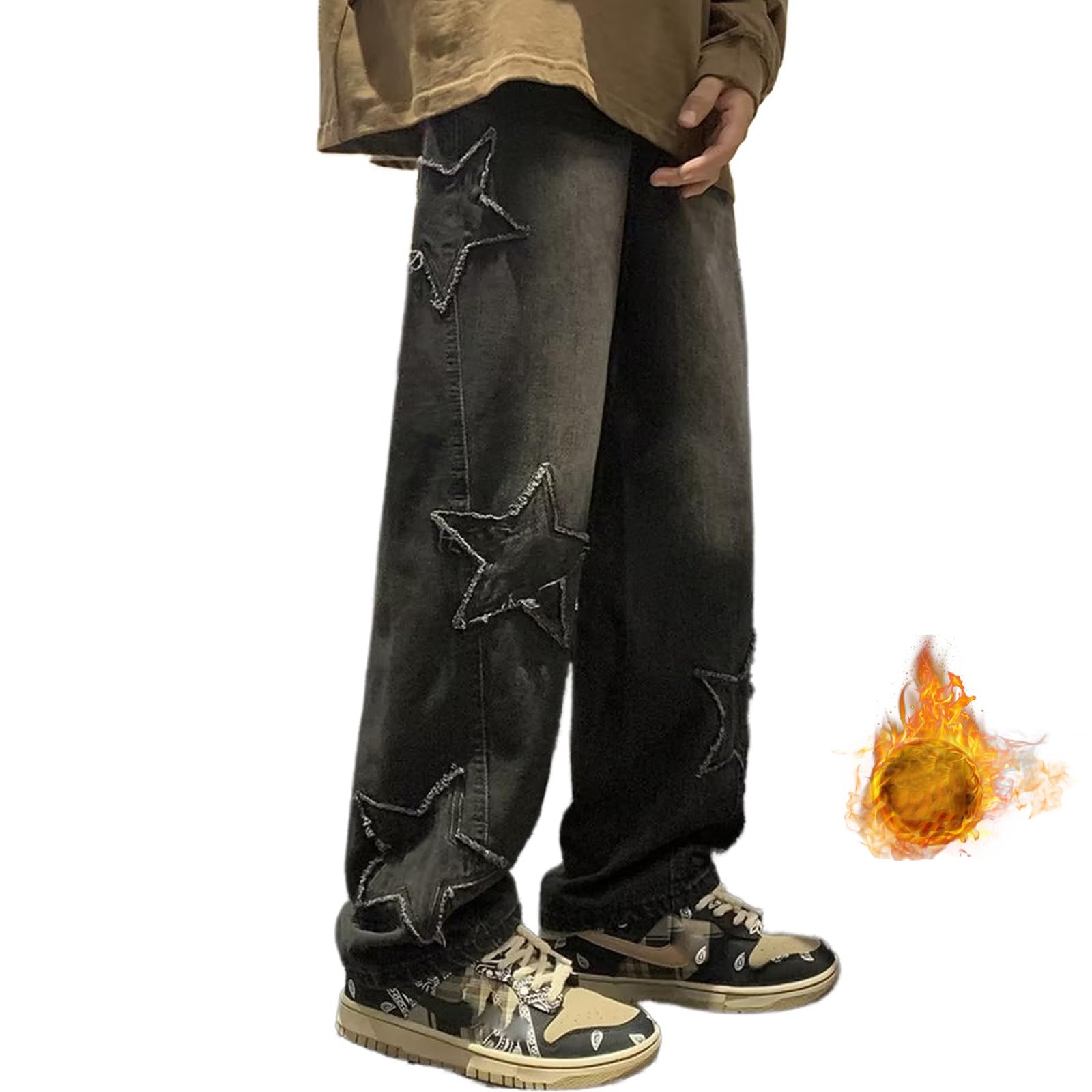 Mens Y2k Star Jeans High Waisted Hip Hop Streetwear Jeans Loose Baggy Embroidery Aesthetic Harajuku Denim Pants