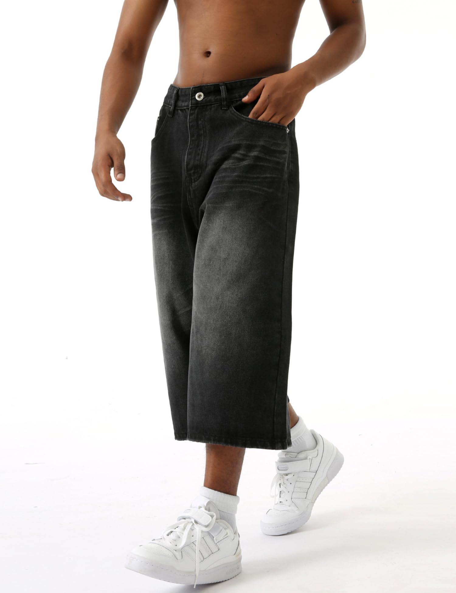EMMIOL Baggy Jean Shorts Men, Y2k Jorts Cargo Ripped Elastic Waist, Mens Denim Shorts Comfy Casual Streetwear Summer