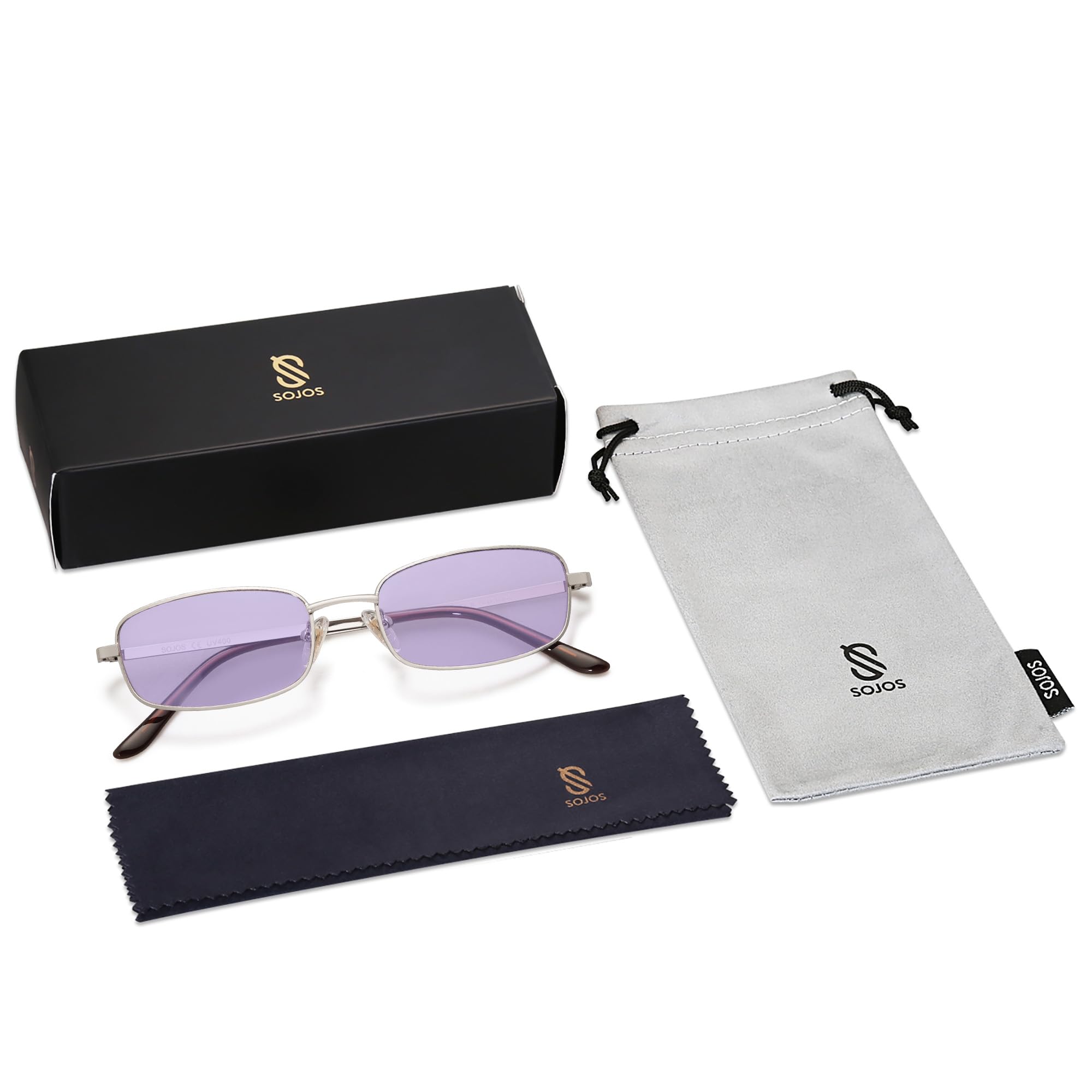 SOJOS Small Trendy Rectangle Sunglasses Womens Mens, Retro 80s 90s Y2k Chic Narrow Thin Skinny Sunnies SJ1187