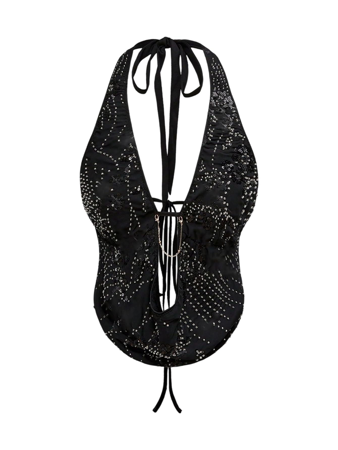 Verdusa Women's Cheetah Print Sequin Top Y2K Tie Back Corset Halter Going Out Crop Tops
