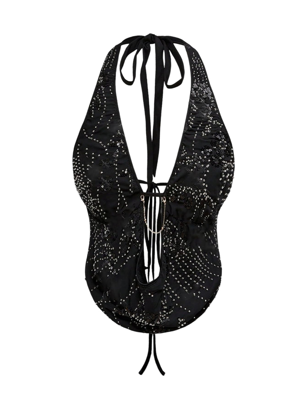 Verdusa Women's Cheetah Print Sequin Top Y2K Tie Back Corset Halter Going Out Crop Tops