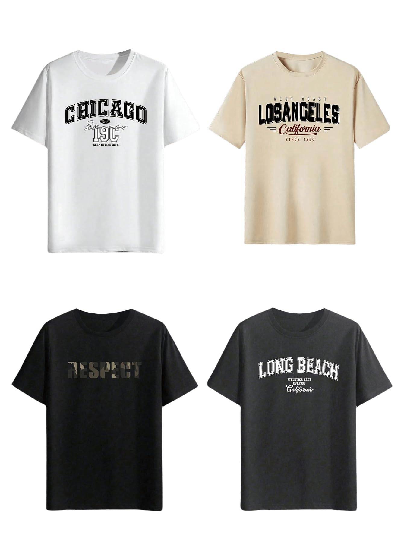 Men's 4 Piece Y2K Graphic Tees Short Sleeve Casual Crew Neck Summer Cool T-Shirts Top