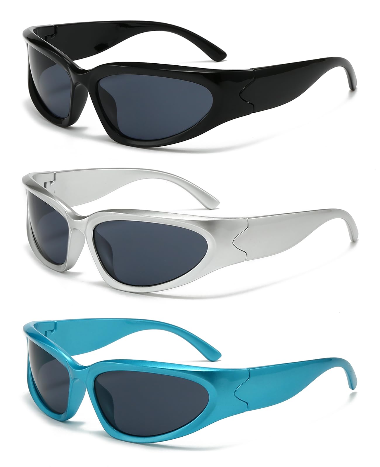 SOAR&EAGLE Y2K 3Pack Polarized sunglasses Wrap Around Men's Women's sunglasses Fashion Sport Shades Sun Glasses