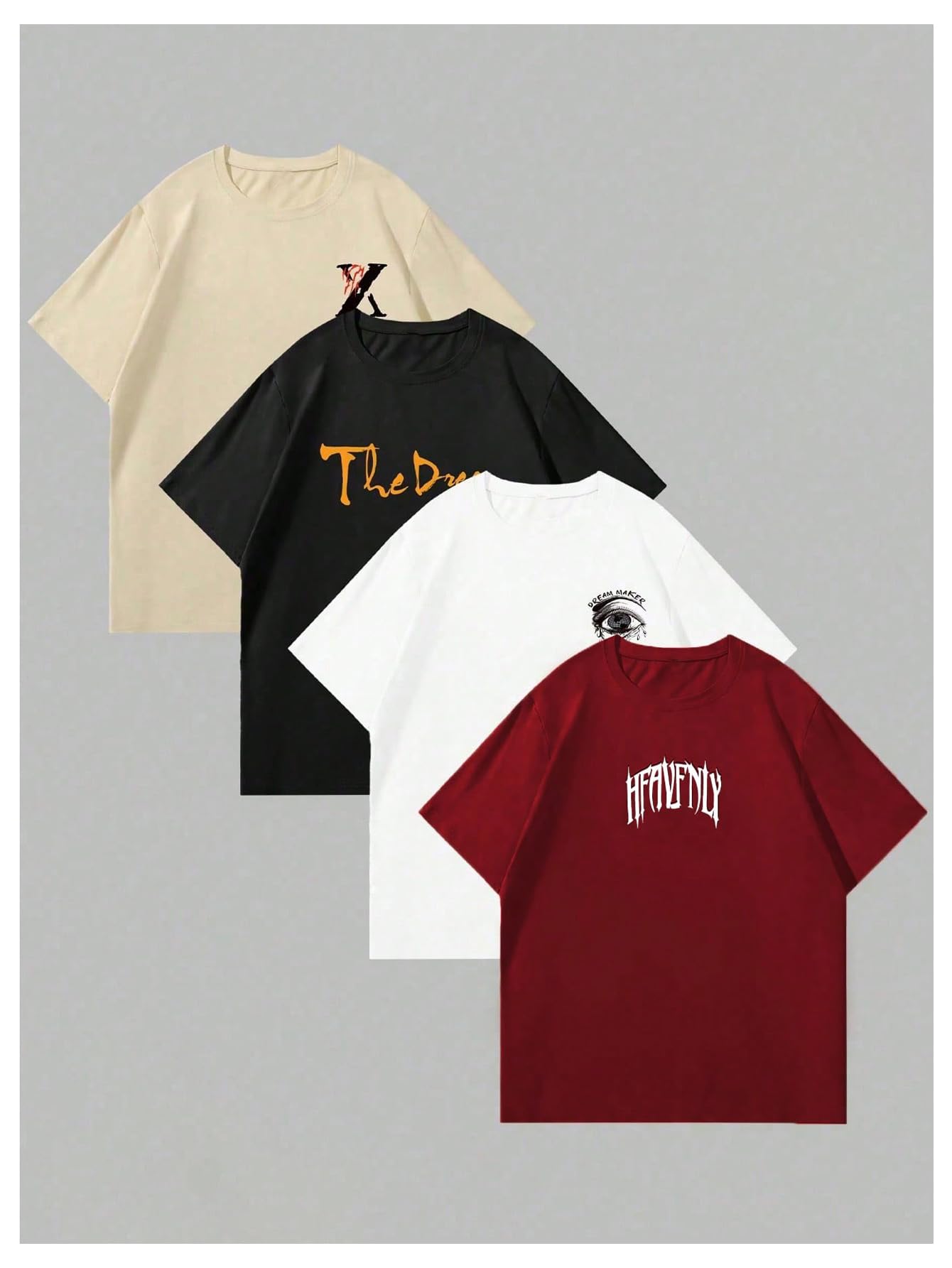 Men's 4 Piece Y2K Graphic Tees Short Sleeve Casual Crew Neck Summer Cool T-Shirts Top