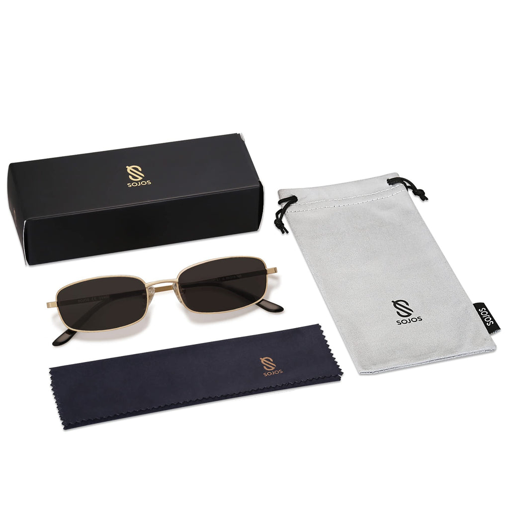 SOJOS Small Trendy Rectangle Sunglasses Womens Mens, Retro 80s 90s Y2k Chic Narrow Thin Skinny Sunnies SJ1187