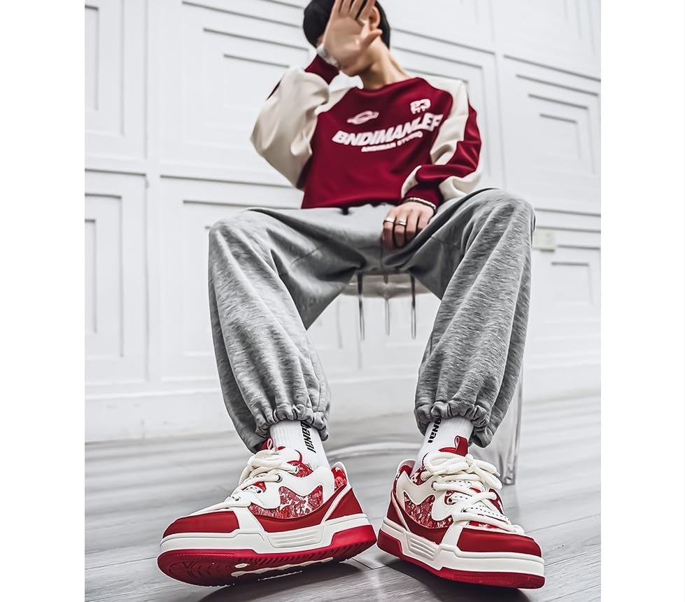 Men's Retro Color Block Fashion Sneakers Walking Casual Shoes Chunky Platform Sneakers