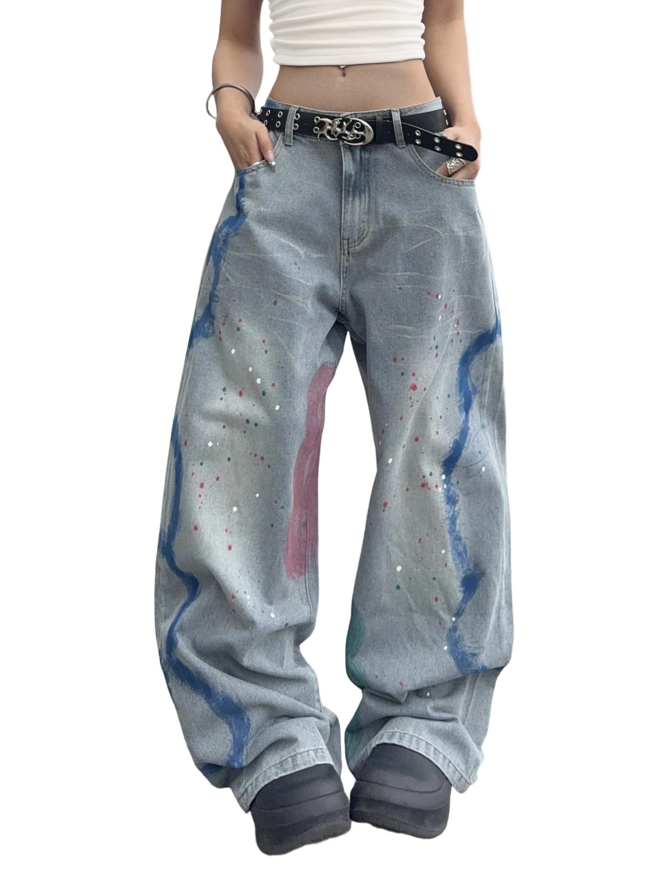Womens Baggy Jeans Wide Leg Denim Pants Y2k 90s Vintage Hip Hop Loose Long Trousers Streetwear