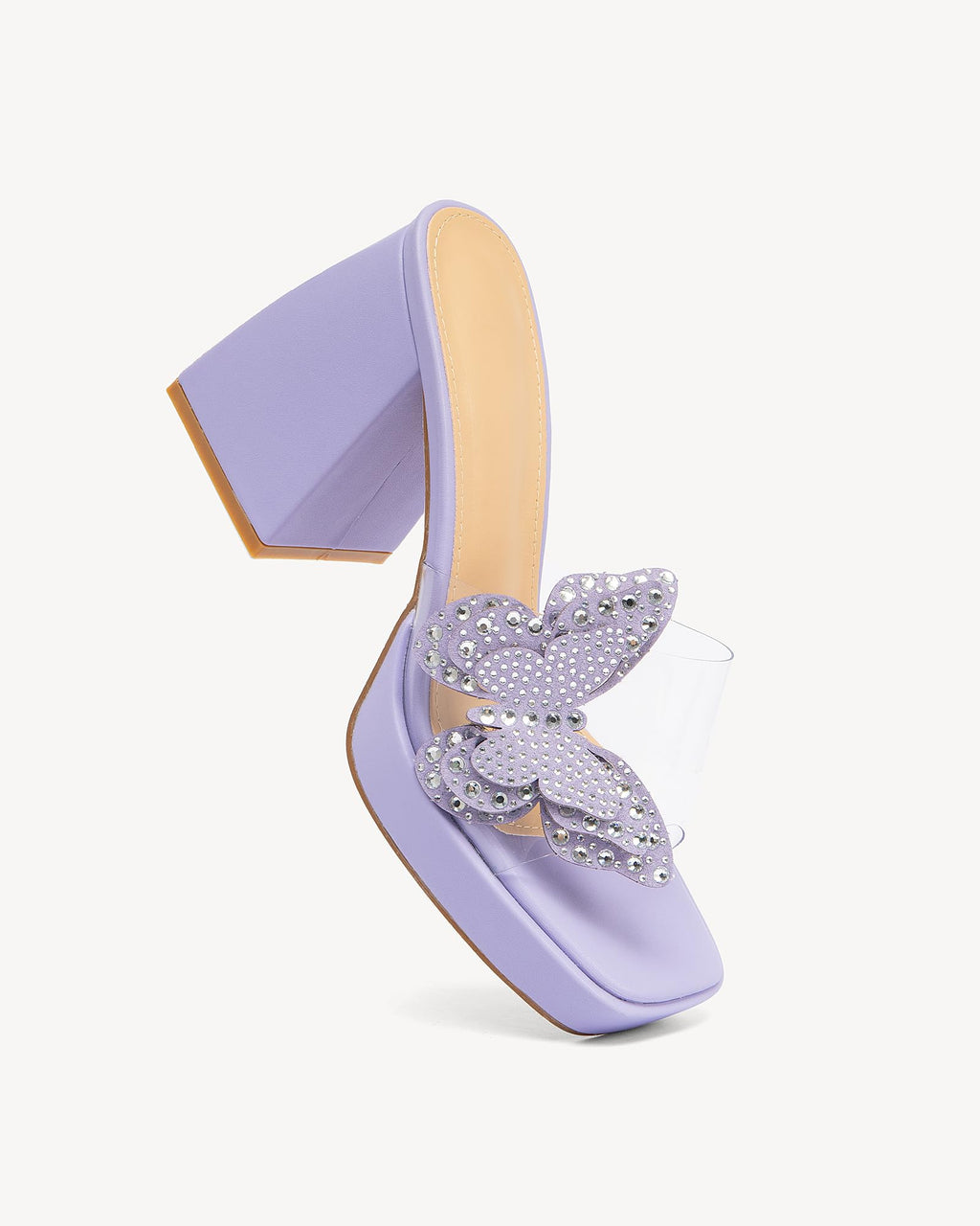 NEWBELLA Butterfly Rhinestone Platform Heels - Transparent Chunky High Heels Sandals for Women, Perfect for Prom and Dressy Occasions-Y2K Fairy Style