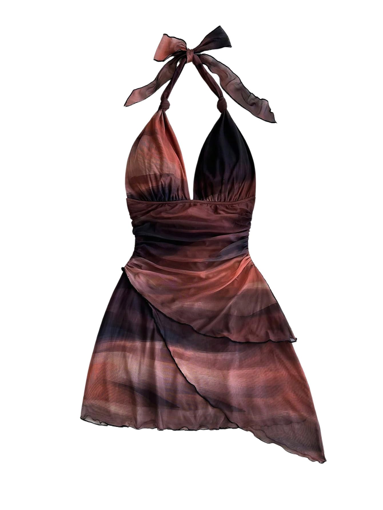 SOLY HUX Women's Y2K Summer Tie Dye Floral Print Halter Sexy Mini Dress Retro Backless Bodycon Birthday Dresses