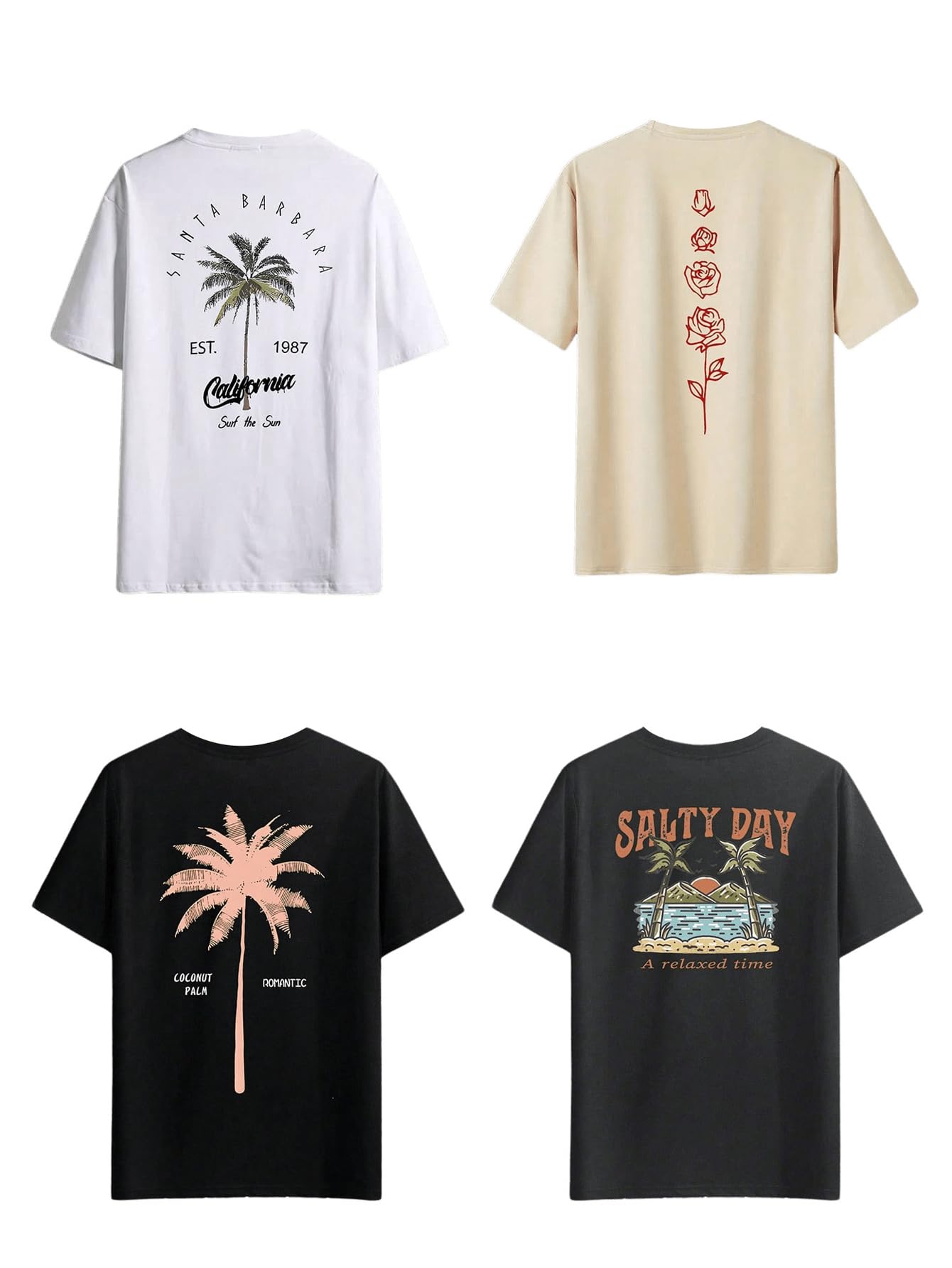 Men's 4 Piece Y2K Graphic Tees Short Sleeve Casual Crew Neck Summer Cool T-Shirts Top